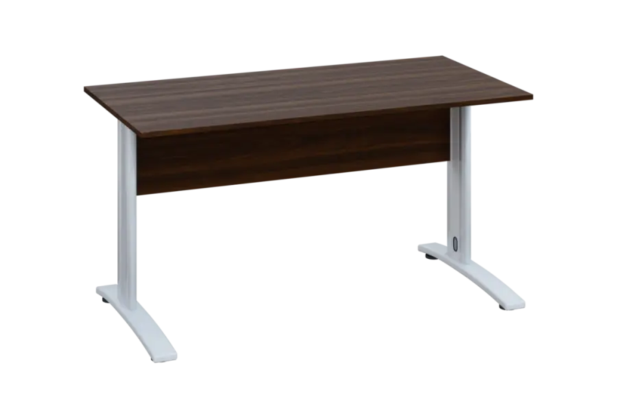 EPK 17 - 14 stůl kancelářský, kovová podnož bílá, deska 18 mm, široký 1400 mm, ořech královský